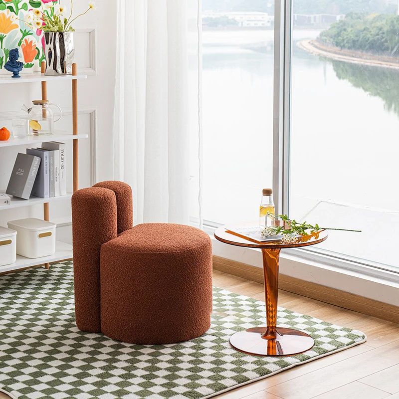 Contemporary Scandinavian Round Fleece Pine Wood Backrest Accent Chair For Living Room
