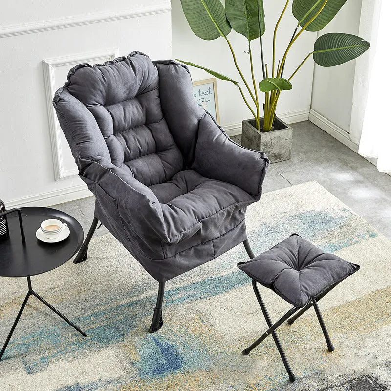 Modern Minimalist Square Steel Cotton Linen Suede Removable Accent Chair Backrest Footrest for Bedroom