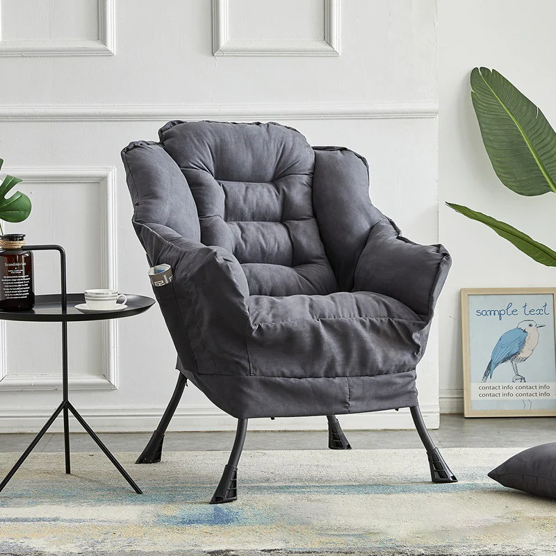 Modern Minimalist Square Steel Cotton Linen Suede Removable Accent Chair Backrest Footrest for Bedroom