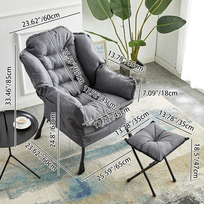Modern Minimalist Square Steel Cotton Linen Suede Removable Accent Chair Backrest Footrest for Bedroom