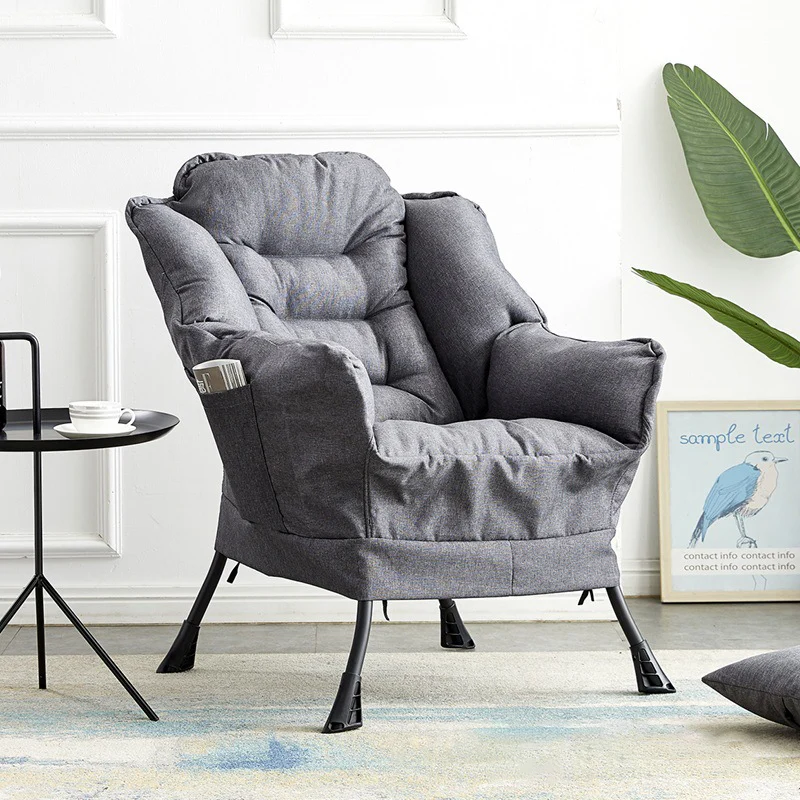 Modern Minimalist Square Steel Cotton Linen Suede Removable Accent Chair Backrest Footrest for Bedroom