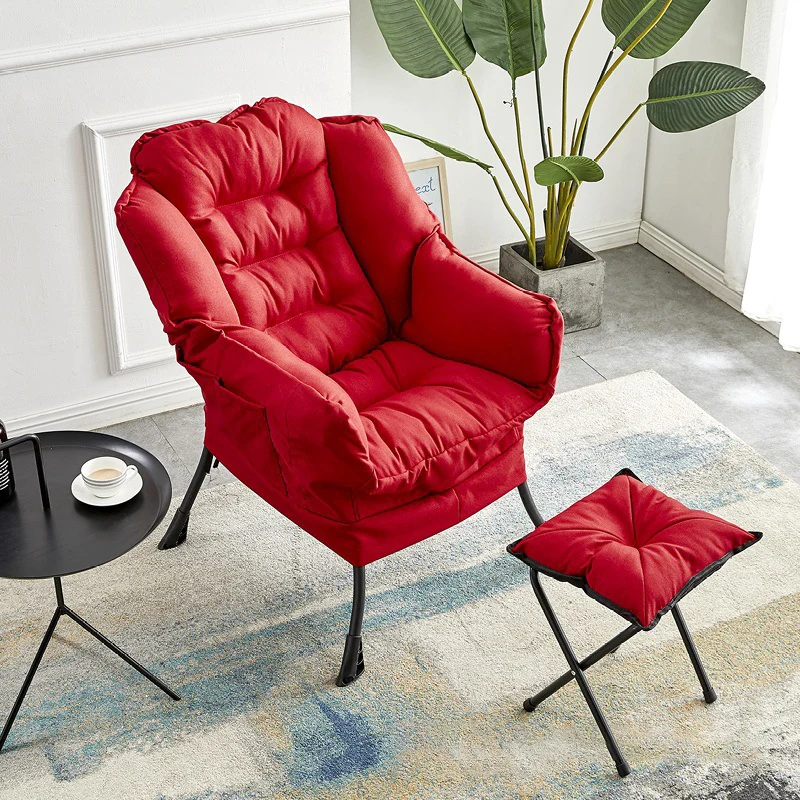 Modern Minimalist Square Steel Cotton Linen Suede Removable Accent Chair Backrest Footrest for Bedroom