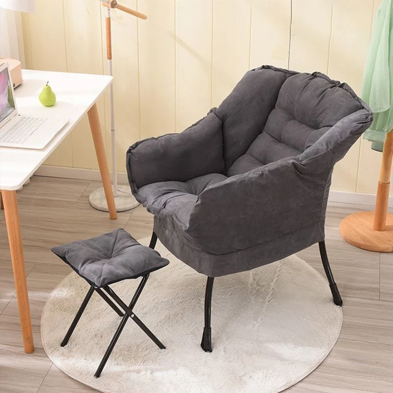 Modern Minimalist Square Steel Cotton Linen Suede Removable Accent Chair Backrest Footrest for Bedroom