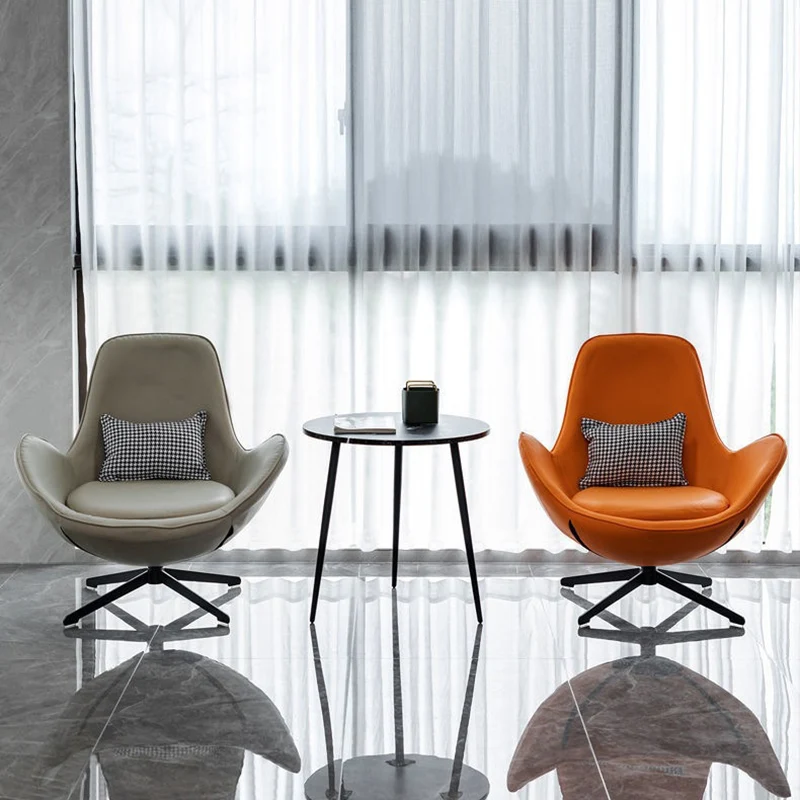 Contemporary Nordic Microfiber Leather Carbon Steel Round Swivel Accent Chair Backrest Armrest for Living Room