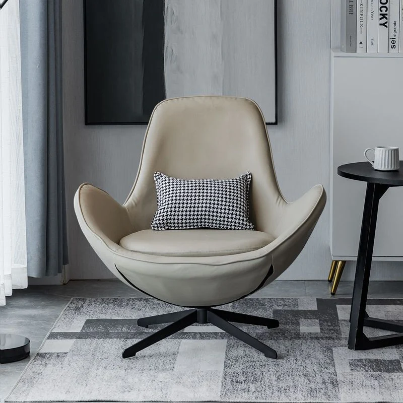 Contemporary Nordic Microfiber Leather Carbon Steel Round Swivel Accent Chair Backrest Armrest for Living Room