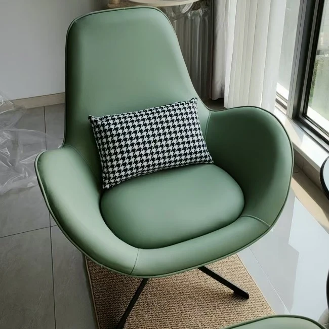 Contemporary Nordic Microfiber Leather Carbon Steel Round Swivel Accent Chair Backrest Armrest for Living Room