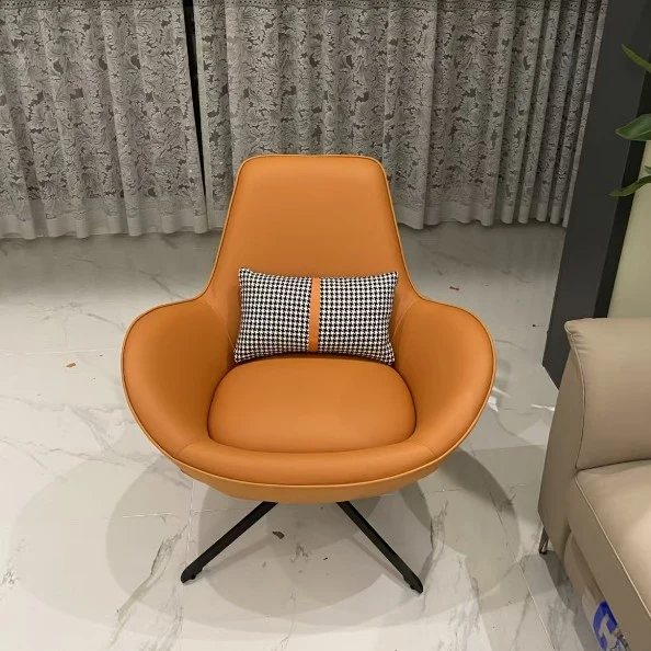 Contemporary Nordic Microfiber Leather Carbon Steel Round Swivel Accent Chair Backrest Armrest for Living Room