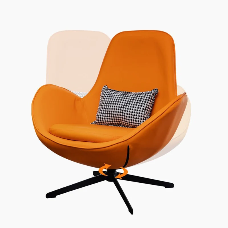 Contemporary Nordic Microfiber Leather Carbon Steel Round Swivel Accent Chair Backrest Armrest for Living Room