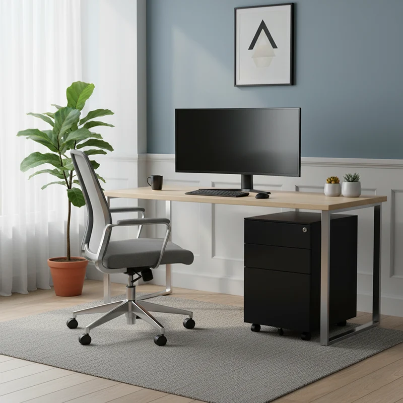 Modern Minimalist Rectangular Cold-Rolled Steel Storage Cabinet 3-Drawer Movable For Home Office
