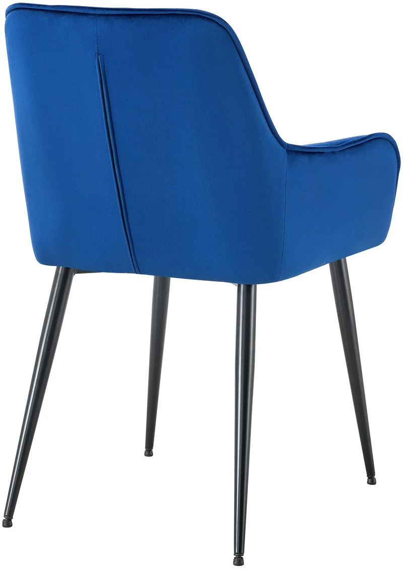 Chaise de salle à manger x1 avec accoudoirs en velours bleu foncé capitonné cadre métal noir 10_0007194