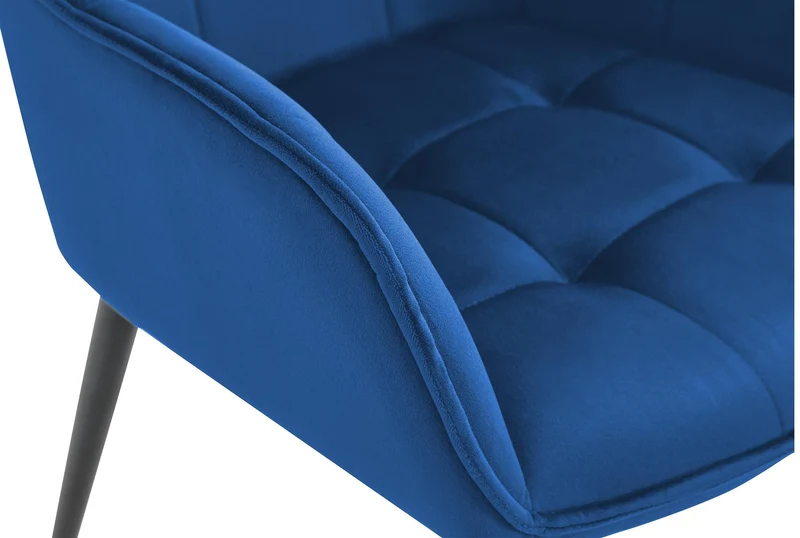 Chaise de salle à manger x1 avec accoudoirs en velours bleu foncé capitonné cadre métal noir 10_0007194