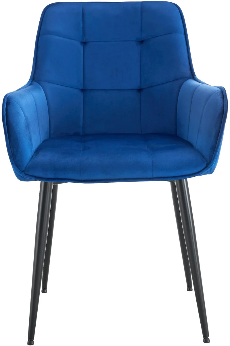 Chaise de salle à manger x1 avec accoudoirs en velours bleu foncé capitonné cadre métal noir 10_0007194