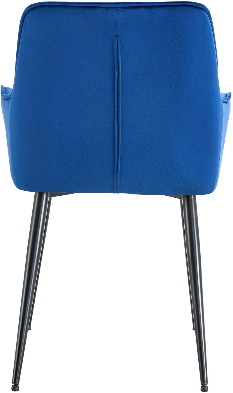 Chaise de salle à manger x1 avec accoudoirs en velours bleu foncé capitonné cadre métal noir 10_0007194