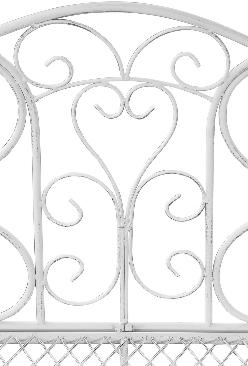 Banc de jardin avec accoudoirs design rustique largeur 113 cm en métal blanc vieilli 10_0002944