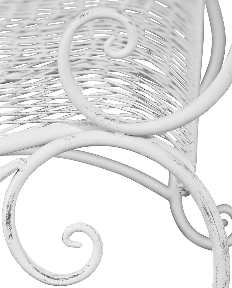 Banc de jardin avec accoudoirs design rustique largeur 113 cm en métal blanc vieilli 10_0002944