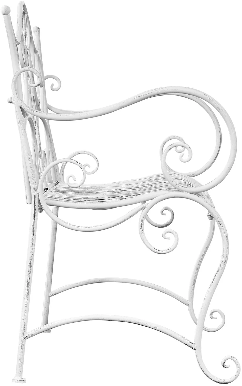 Banc de jardin avec accoudoirs design rustique largeur 113 cm en métal blanc vieilli 10_0002944