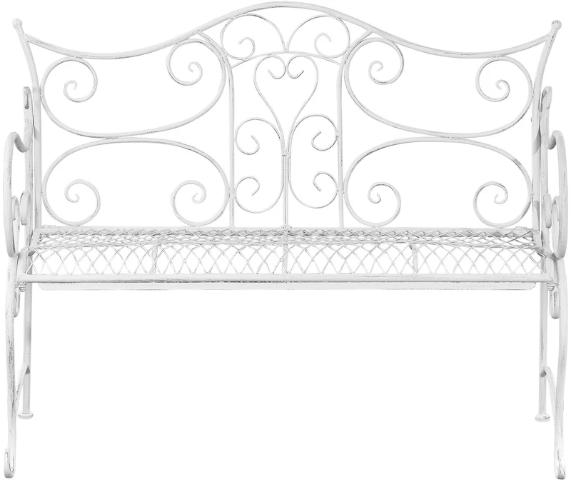 Banc de jardin avec accoudoirs design rustique largeur 113 cm en métal blanc vieilli 10_0002944