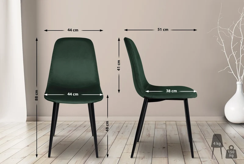Chaise de salle à manger design simple avec pieds en métal noir assise en velours vert 10_0002062