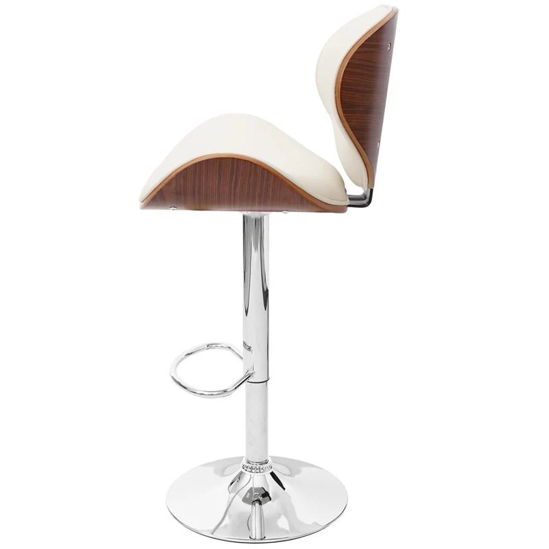 Tabouret de bar chaise haute de bar x1 design retro en PVC crème bois noyer et métal 04_0001217