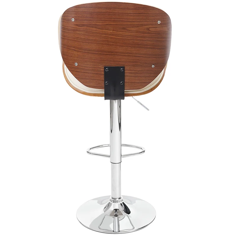 Tabouret de bar chaise haute de bar x1 design retro en PVC crème bois noyer et métal 04_0001217