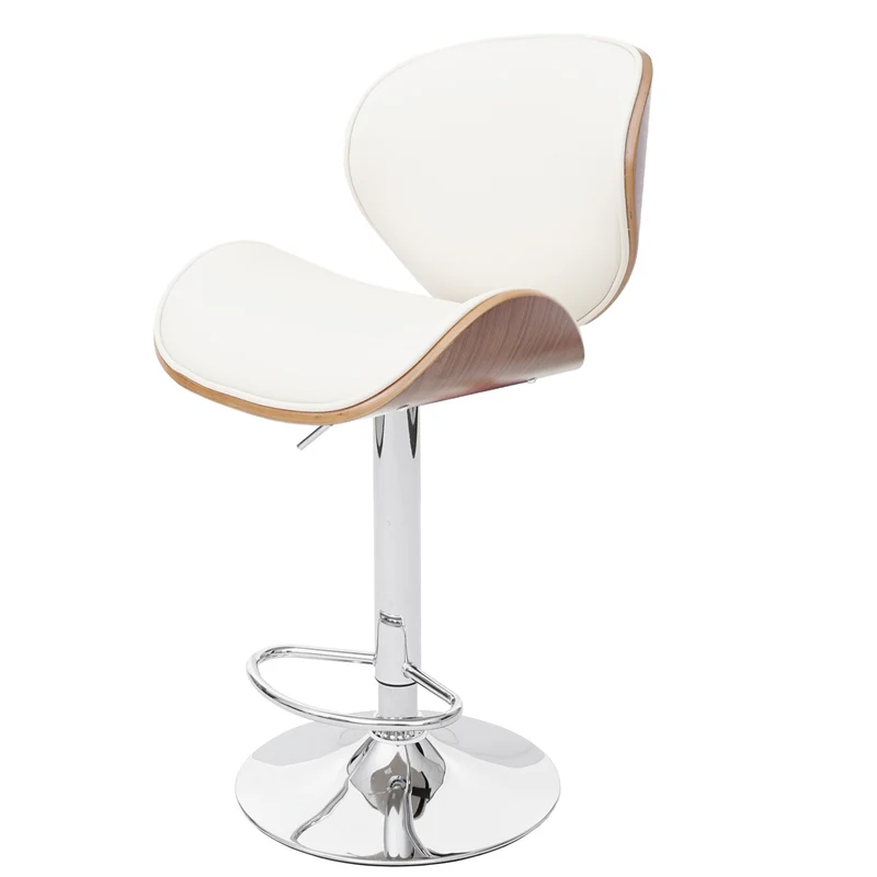 Tabouret de bar chaise haute de bar x1 design retro en PVC crème bois noyer et métal 04_0001217
