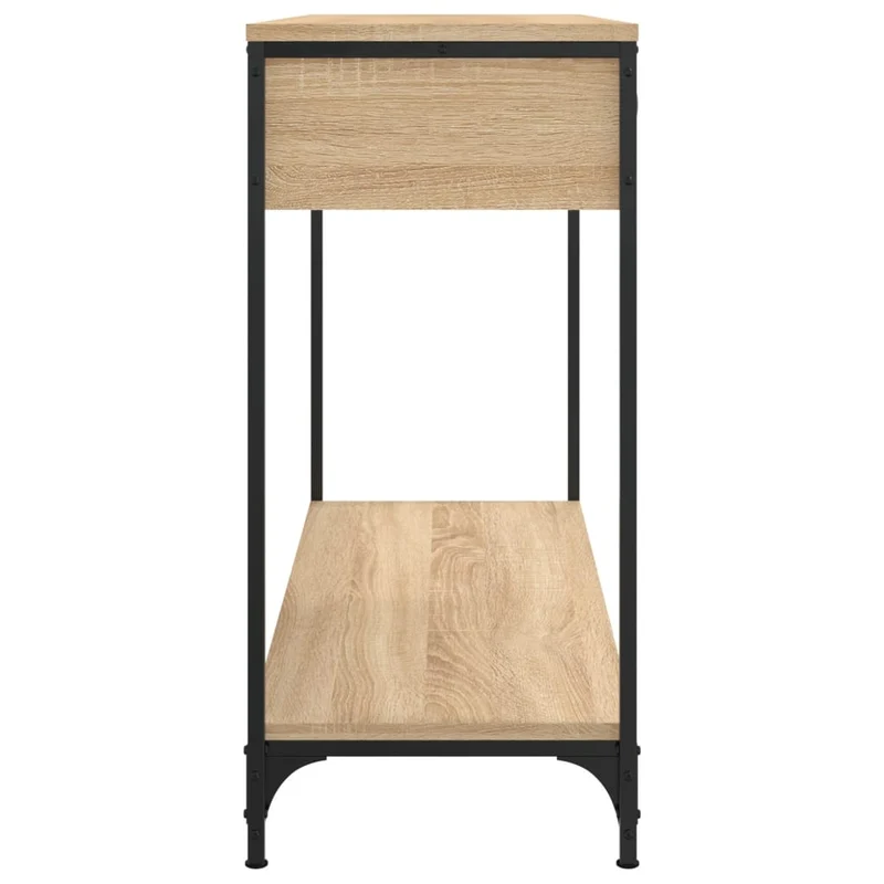 Table d'appoint console pratique avec deux tiroirs pour une entrée organisée 100 x 34,5 x 75 cm bois d'ingénierie couleur chêne et métal DEC031911