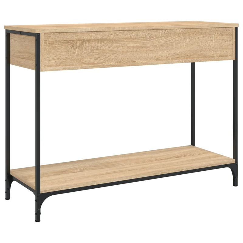 Table d'appoint console pratique avec deux tiroirs pour une entrée organisée 100 x 34,5 x 75 cm bois d'ingénierie couleur chêne et métal DEC031911