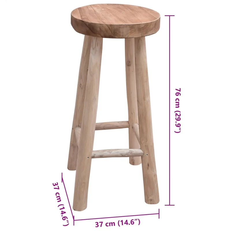 Tabouret de bar x1 chaise haute avec repose-pieds design rustique en bois de teck hauteur 76 cm DEC029316