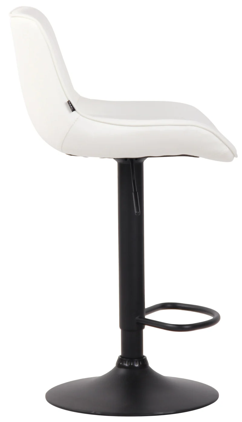 Tabouret de bar chaise haute x1 en PVC blanc coutures verticales support en métal noir 10_0005102