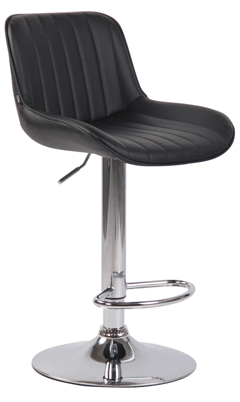 Lot de 2 tabourets de bar chaises hautes en PVC noir coutures verticales support en métal chromé 10_0004276