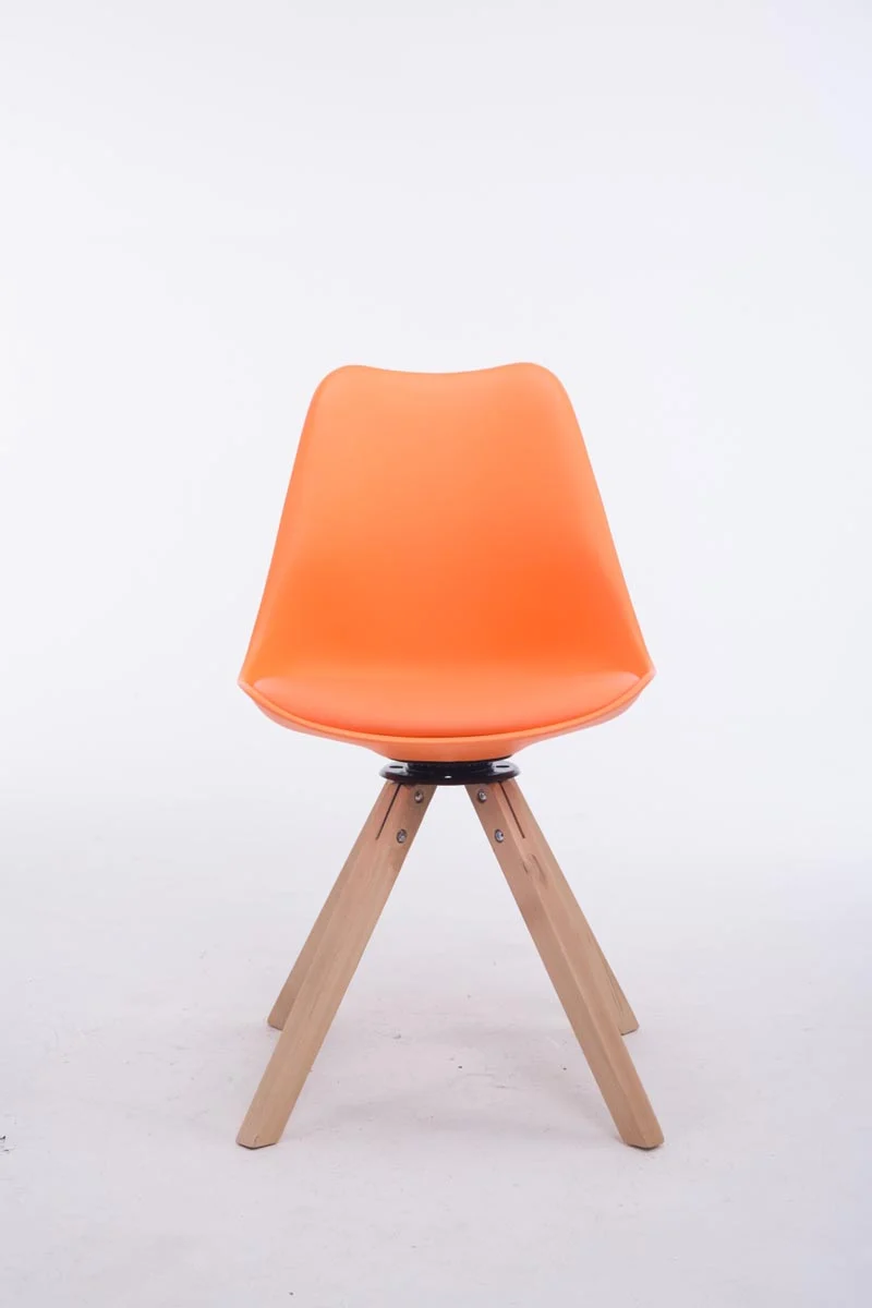 Chaise de salle à manger x1 chaise visiteur assise pivotant à 360° en PVC et plastique orange piètement en bois carré clair 10_0003469