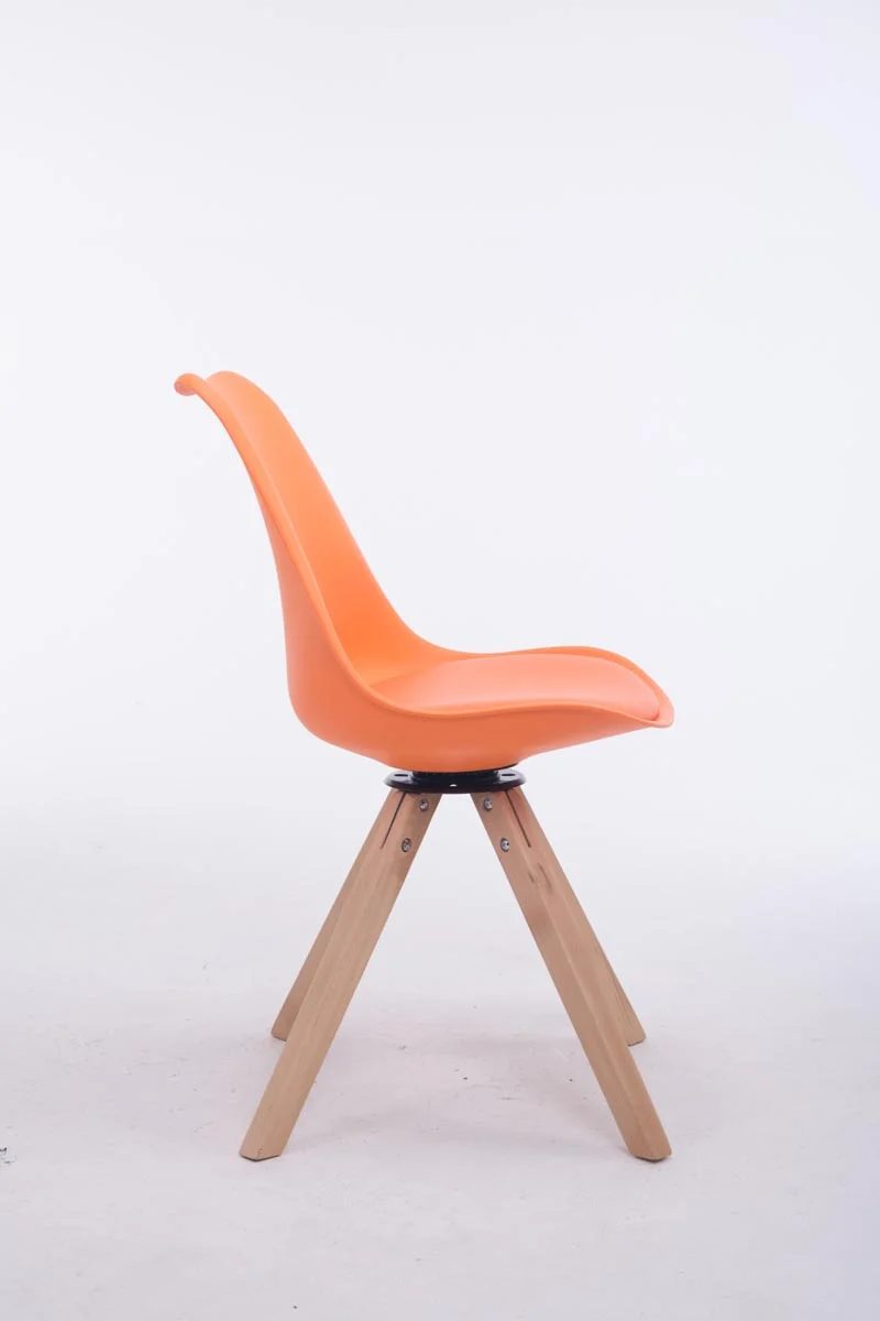 Chaise de salle à manger x1 chaise visiteur assise pivotant à 360° en PVC et plastique orange piètement en bois carré clair 10_0003469