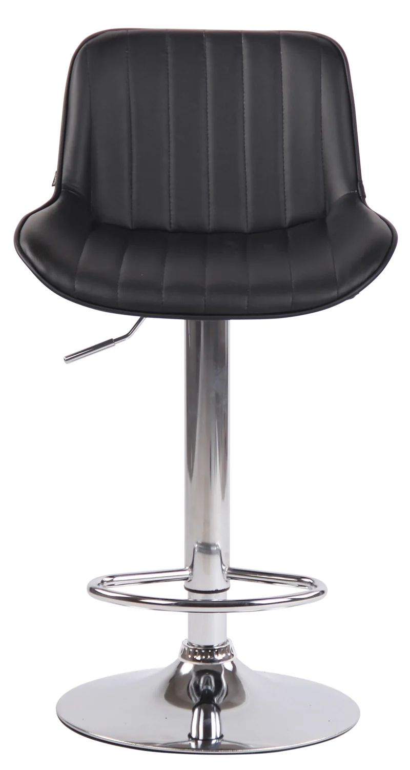 Tabouret de bar chaise haute x1 en PVC noir coutures verticales support en métal chromé 10_0005096