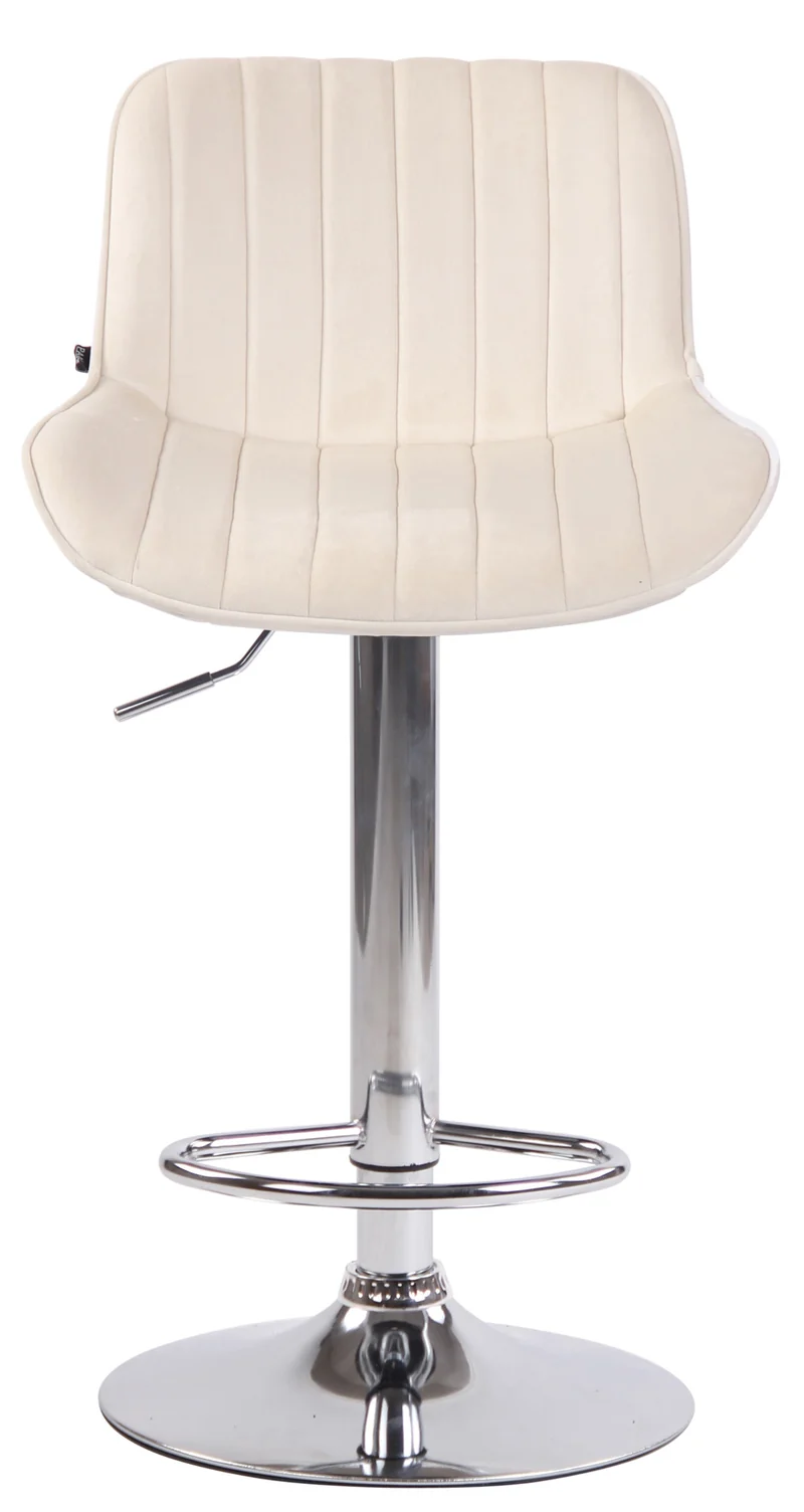 Tabouret de bar chaise haute x1 en velours crème coutures verticales support en métal chromé 10_0005105