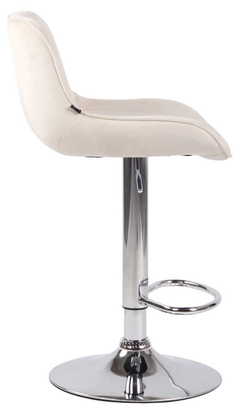 Tabouret de bar chaise haute x1 en velours crème coutures verticales support en métal chromé 10_0005105