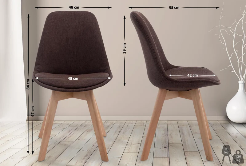 Chaise de salle à manger x1 design scandinave en tissu marron et piètement à 4 pieds en bois clair 10_0003273