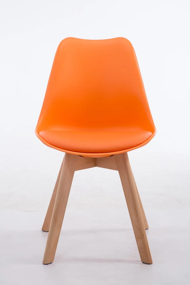 Chaise de salle à manger x1 design scandinave en PVC et plastique orange et piètement à 4 pieds en bois clair 10_0003268