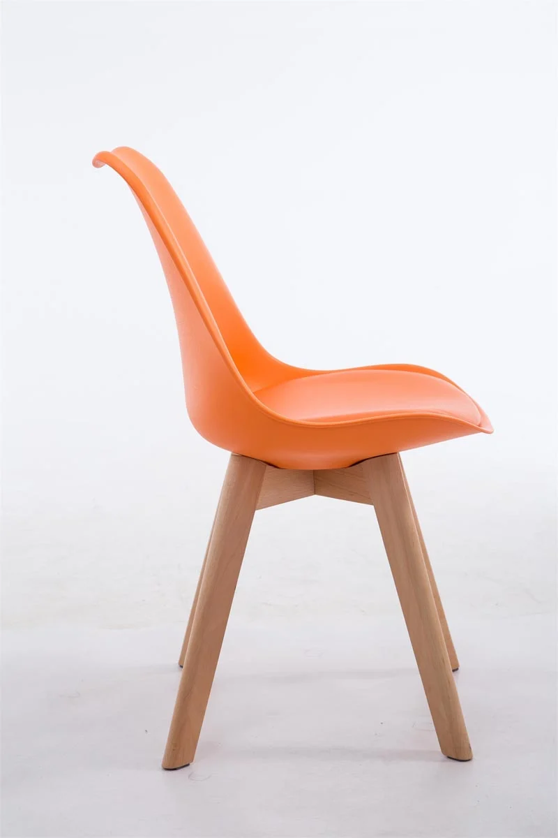 Chaise de salle à manger x1 design scandinave en PVC et plastique orange et piètement à 4 pieds en bois clair 10_0003268