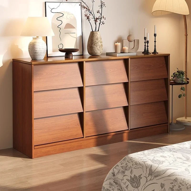 Contemporary Retro Venetian Blind Rectangular Eco-Friendly Engineered Wood MDF Carbon Steel Storage Cabinet 6/9-Drawer For Living Room & Bedroom