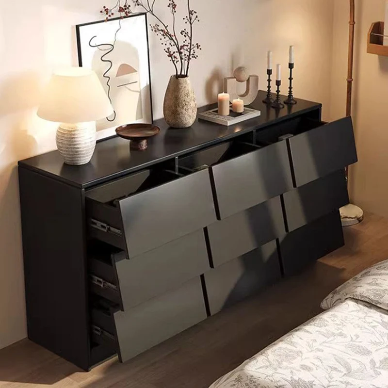 Contemporary Retro Venetian Blind Rectangular Eco-Friendly Engineered Wood MDF Carbon Steel Storage Cabinet 6/9-Drawer For Living Room & Bedroom