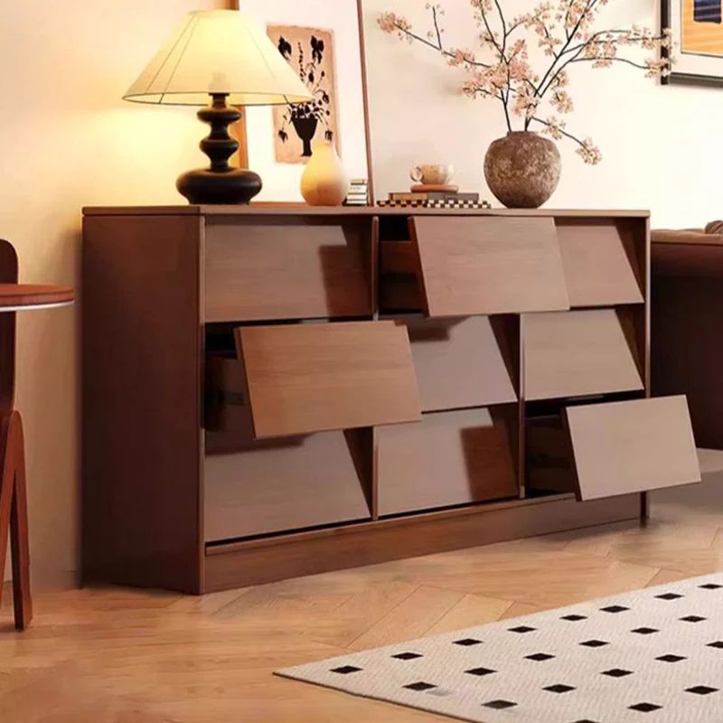 Contemporary Retro Venetian Blind Rectangular Eco-Friendly Engineered Wood MDF Carbon Steel Storage Cabinet 6/9-Drawer For Living Room & Bedroom
