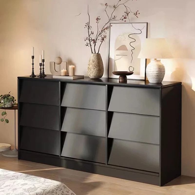 Contemporary Retro Venetian Blind Rectangular Eco-Friendly Engineered Wood MDF Carbon Steel Storage Cabinet 6/9-Drawer For Living Room & Bedroom