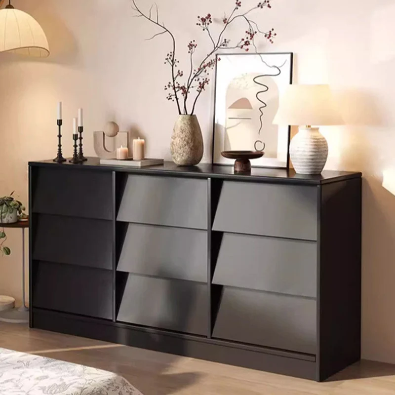 Contemporary Retro Venetian Blind Rectangular Eco-Friendly Engineered Wood MDF Carbon Steel Storage Cabinet 6/9-Drawer For Living Room & Bedroom
