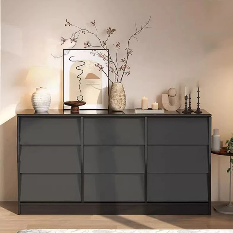 Contemporary Retro Venetian Blind Rectangular Eco-Friendly Engineered Wood MDF Carbon Steel Storage Cabinet 6/9-Drawer For Living Room & Bedroom
