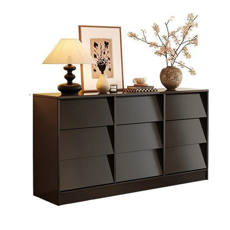 Contemporary Retro Venetian Blind Rectangular Eco-Friendly Engineered Wood MDF Carbon Steel Storage Cabinet 6/9-Drawer For Living Room & Bedroom