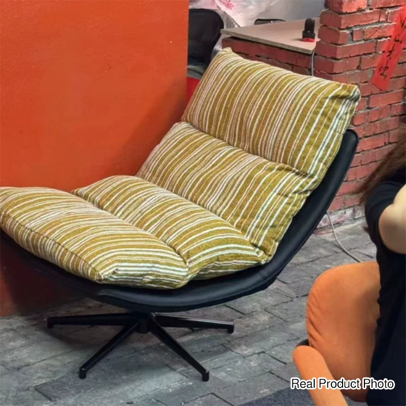 Contemporary Scandinavian Rotatable Arc-Shaped Jacquard Linen Faux Leather Iron Plush Cotton Sponge Lazy Detachable Accent Chair Backrest Armless For Living Room & Bedroom