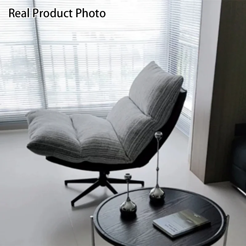 Contemporary Scandinavian Rotatable Arc-Shaped Jacquard Linen Faux Leather Iron Plush Cotton Sponge Lazy Detachable Accent Chair Backrest Armless For Living Room & Bedroom