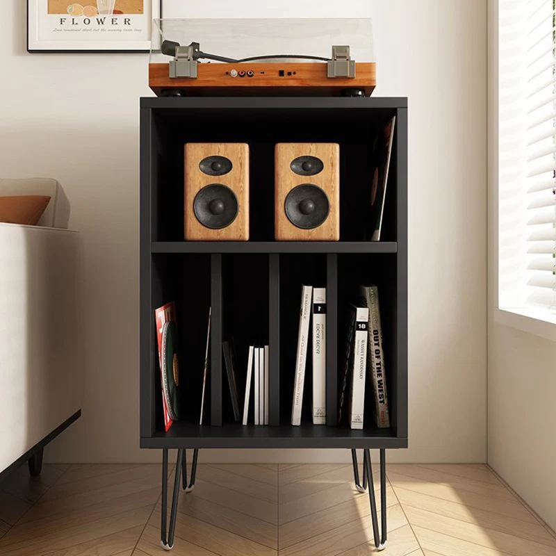 Modern Minimalist Rectangular Particle Board Metal Vinyl Record Storage Cabinet 2-Tier For Living Room