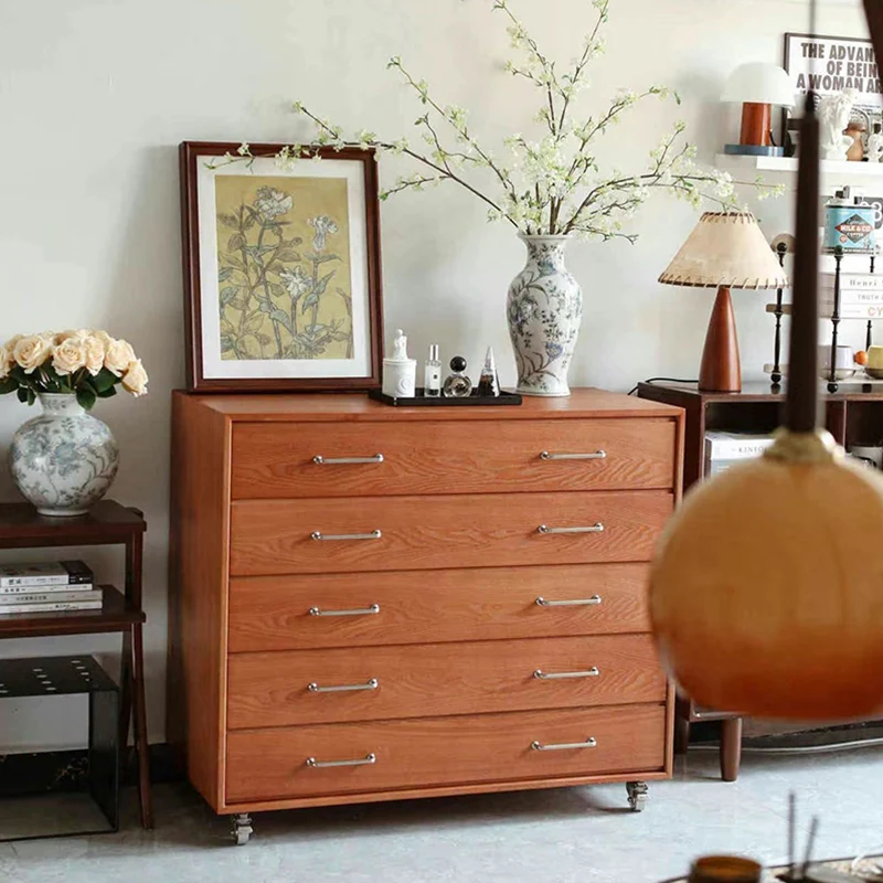 Traditional Vintage Multi-Layer Large Capacity Rectangular Eco-Friendly Engineered Wood Metal Storage Cabinet 5-Drawer For Living Room & Bedroom