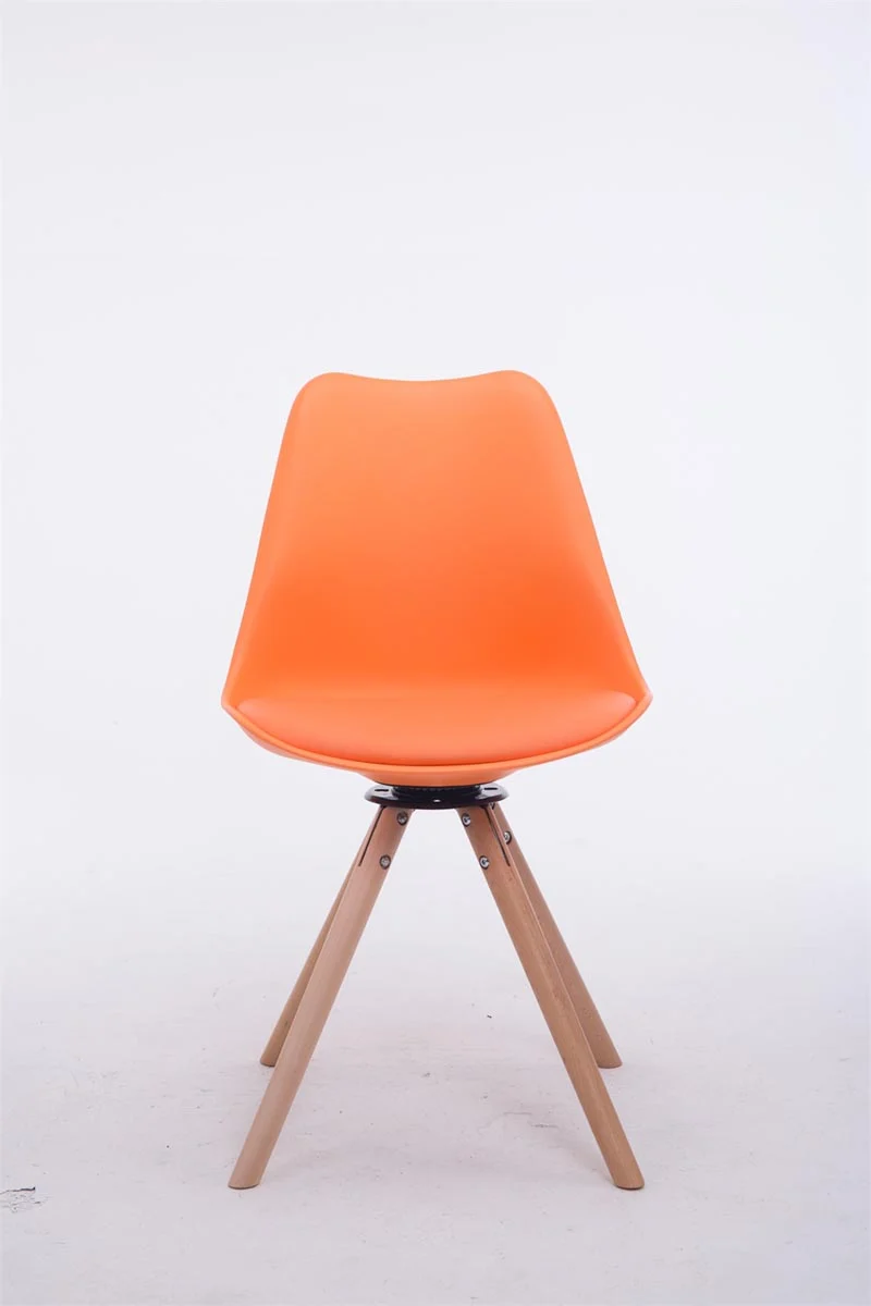 Chaise de salle à manger x1 chaise visiteur assise pivotant à 360° en plastique et PVC orange piètement en bois rond clair 10_0008486
